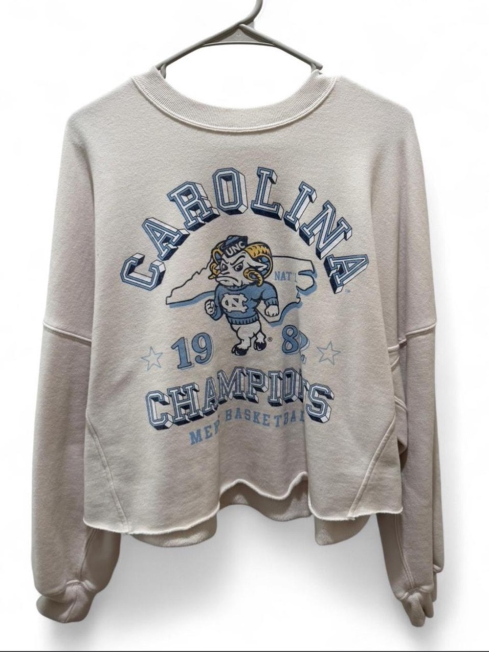 Abercrombie & Fitch Light Beige Sweatshirt with Blue Carolina Graphic